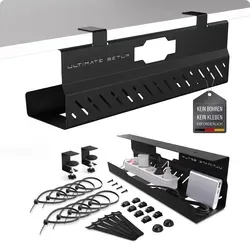 Premium Kabelkanal Schreibtisch – Optimaler Kabel Organizer für mehr Ordnung - Kabelkanäle für Schreibtische, extra große und stabile Wanne für bis zu 8 kg, einfache Montage ohne Bohren, ideal für Büro und Gaming, inklusive Kabelsortierer.