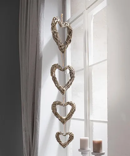 Dekohänger Girlande Hängedeko 4 Herzen Weide grau 90 cm Landhaus Hochzeitsdeko