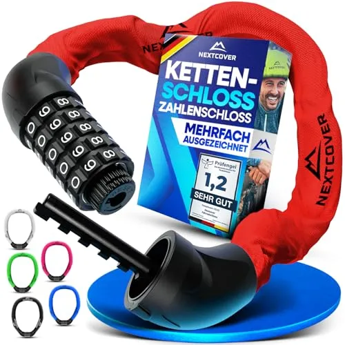 NEXTCOVER® Fahrradschloss LockOne mit Zahlencode I - [SAFESECURE] Zahlenschloss hohe Sicherheit Fahrradschloss Zahlenschloss I robustes & langlebiges Kettenschloss Fahrrad I Bike Lock