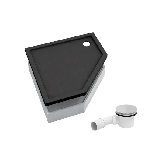 Aquabad® Duschwanne BASIC Black Stone, Fünfeck - Duschwanne aus robustem Acryl, ideal für moderne Bäder, inklusive Styroporträger und Ablaufgarnitur, 80x80 cm für optimalen Komfort.