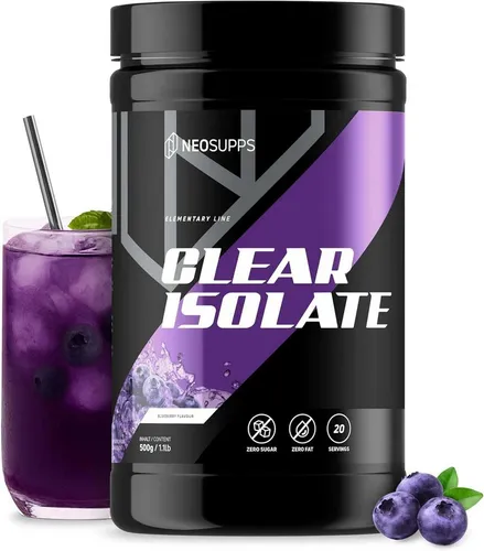 Neosupps Clear Isolate 500g, Blueberry Geschmack, Whey Isolat Protein Pulver Pulver, 500 g, Made in Germany, Hochwertiger Molkenprotein Isolat