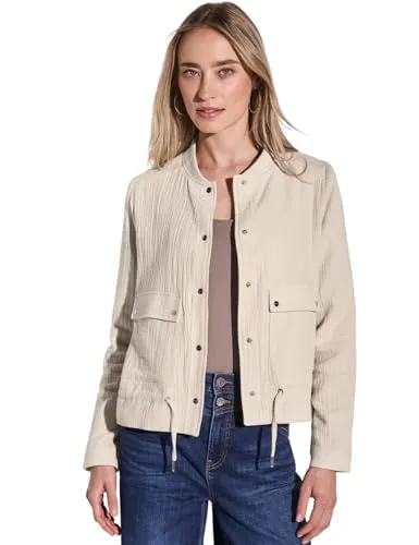 STREET ONE Damen A212634 Musselin Blouson - Moonstone Sand, Größe 38 - Leichte Funktionsjacke aus reiner Baumwolle mit Rundhalsausschnitt und Tunnelzug am Saum, ideal für den Alltag und die Übergangszeit.
