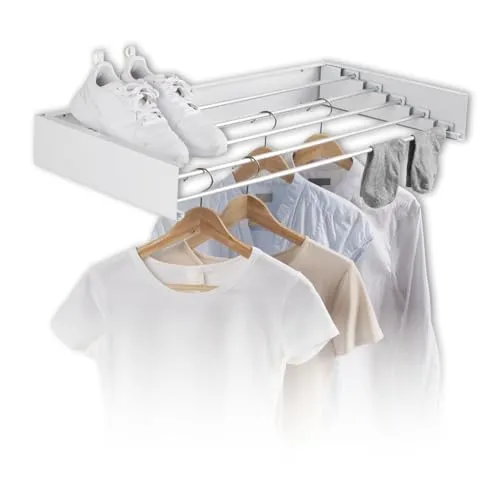EASYmaxx Wandwäschetrockner - Mini-Wäscheständer aus Edelstahl, platzsparend und ausziehbar für effizientes Trocknen von Kleidung in kleinen Räumen.
