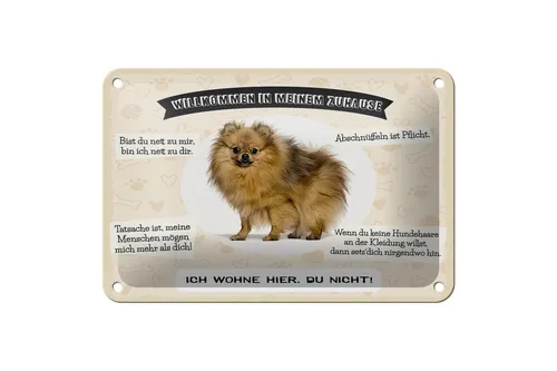 Blechschild Spruch 18x12 cm Tiere Spitz willkommen wohne hier Schild