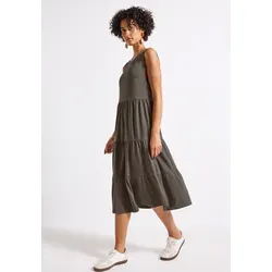 STREET ONE Damen Jersey-Kleid 1408844 mit Volants, Nomad Brown, Größe 46 - Freizeitkleid mit Rundhalsausschnitt, ärmellos und aus bequemem Baumwollmix mit Stretchanteil für perfekten Tragekomfort.