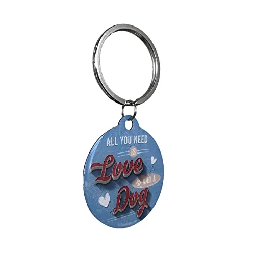 Nostalgic-Art Retro Schlüsselanhänger Rund, PfotenSchild – Love Dog – Geschenk-Idee für Hunde-Besitzer, aus Metall, Vintage-Design, Ø 4 cm