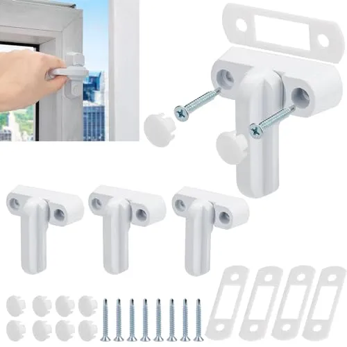 Ewwtrey 4 Stück Fenstersicherung, Window Security Sash Jammer Locks, Kindersicherung Fenster Begrenzungs Sicherheitsschlösser für UPVC, PVC, Türen, Fenster, Sicherheit zu Hause - Weiß
