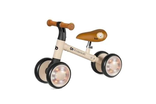 Kinderkraft Cutie Flash Laufrad, Lernlaufrad, Kinderlaufrad, Lauflernrad ohne Pedale, Räder mit LED-Lichtern, Modernes Design, Sichere Konstruktion, für Kinder ab 1 Jahr, Beige
