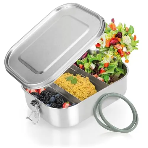 Robin Goods® Lunch-Box aus Edelstahl - Frischhaltedose mit herausnehmbaren Trennsteg - auslaufsicher durch Silikondichtung - Aufbewahrungsbox 1400ml - Camping/Picknick (1 Stück - 1400ml)
