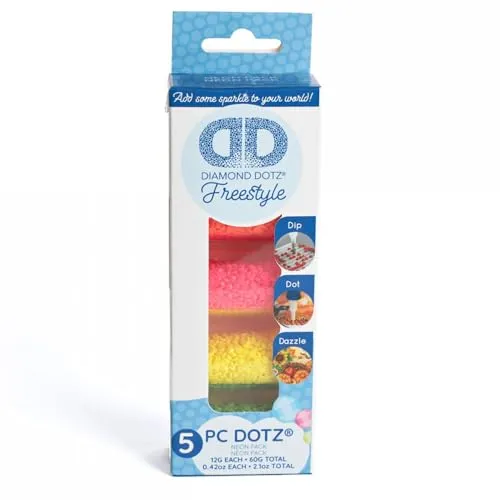 Diamond Dotz DDA-012 Freestyle, runde Steinchen in 4 Neonfarben und 1 Glow-in-the-Dark, 5er Set, funkelnde Diamanten f?r Diamond Painting, zum individuellen Gestalten und Verzieren von Accessoires