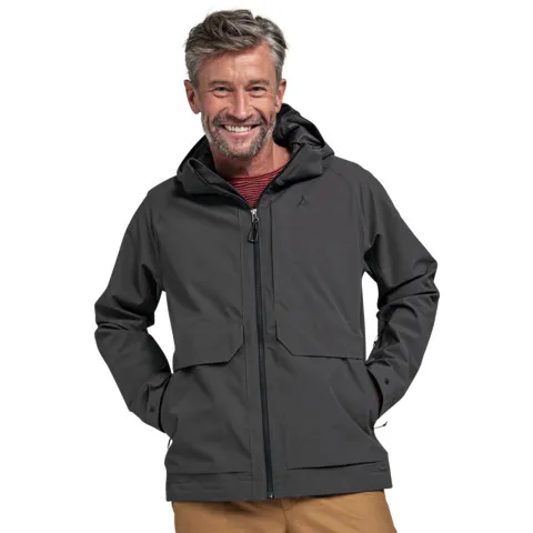 Schöffel Herren Jacket Lausanne M - Leichte, wasserdichte Funktionsjacke mit Kapuze - Funktionsjacke aus 100% recyceltem Material, wind- und wasserdicht mit 10.000 mm Wassersäule. Praktische Pack-Away-Tasche für einfachen Transport.