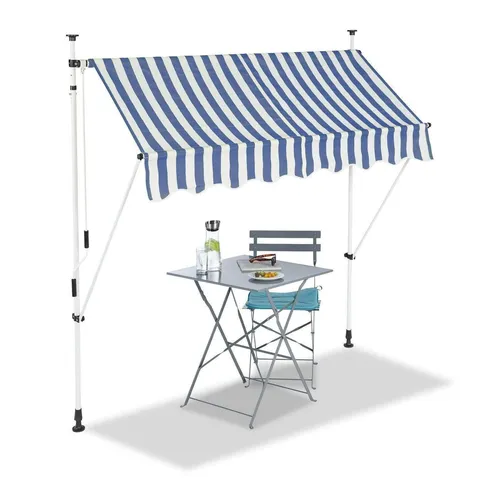 MANUELL EINZIEHBARE MARKISE FÜR TERRASSE & PATIO 200x120cm WEIß UND BLAU