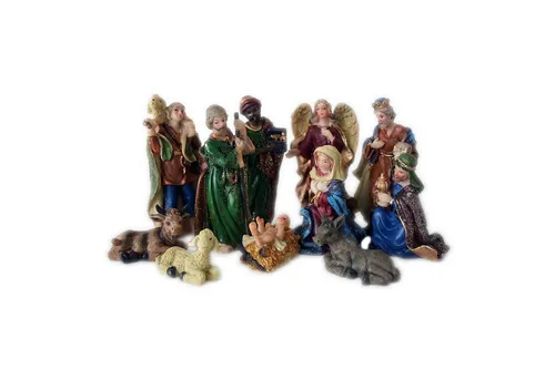 Wunderschöne Krippenfiguren Set Handbemalt 11-teilig - Krippenfiguren, detailreich handbemalt und aus massivem Kunstguss, ideal für Ihre Weihnachtskrippe. Die größte Figur ist ca. 9,5 cm hoch – perfekt für festliche Dekoration!