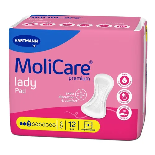 MoliCare Premium Lady Pad 3 Tropfen - 12 Stück - Einlagen für Frauen mit mittlerer Blasenschwäche, bieten zuverlässigen Schutz, anatomische Passform und effektiven Geruchsschutz für mehr Wohlbefinden im Alltag.
