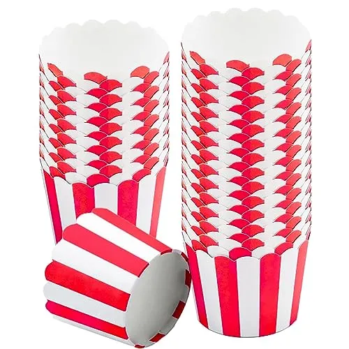 Muffin Förmchen Papier, 50 Stück Streifen Muffinförmchen Papiers Cupcake Backbecher Mini EinwegKuchenbecher zum Backen Cupcakes Süßigkeiten Behälter, Rot und Weiß