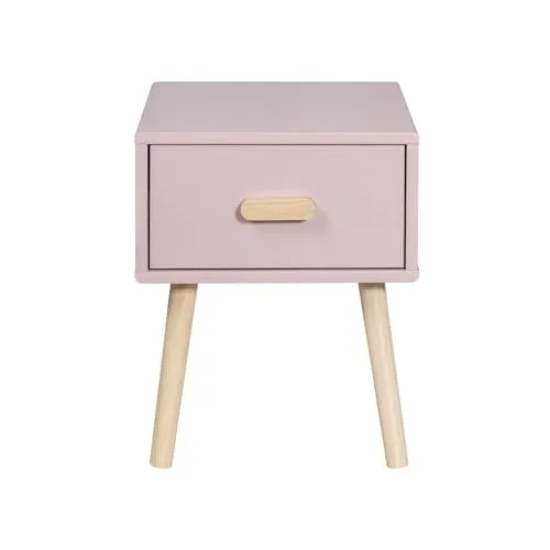 Rebecca Mobili Nachttisch für Kinder, Möbel für Kinderzimmer, Rosa Braun, Kiefern MDF, mit 1 Schublade mit Führungsschienen, Platzsparend - Maße HxBxT: 44 x 35 x 35 cm - Art. RE6977