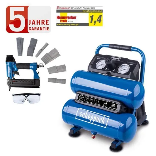 Scheppach Kompressor HC10-Twin mit Klammer-Nagelpistole