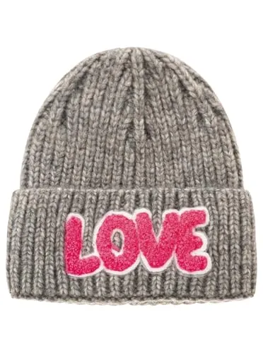 Zwillingsherz Damen Mütze – Warme Strickmütze Beanie für Frauen – Weiche Wintermütze mit Schriftzug Love – Modisches Accessoire für Herbst & Winter – im Modernen Look für den Alltag