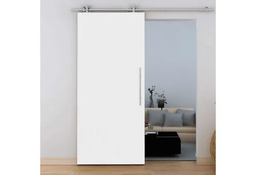 Schiebetür Holz weiß 900x2065 mm mit Soft-Close Mechanismus - Zimmertür aus 38 mm starkem Röhrenspan, pflegeleicht und leise durch hochwertige Leichtlaufrollen. Ideal für platzsparende Raumtrennung.