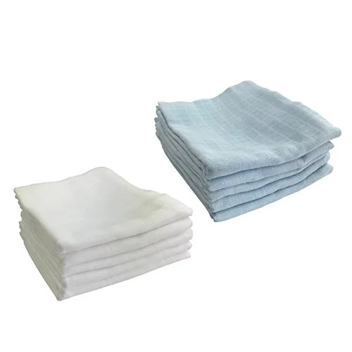M.M.C. Spucktücher 10 PACK Unifarben Mullwindel One Size 5 Weiß, 5 Blau - Spucktücher für Babys – vielseitig einsetzbar, saugstark und anschmiegsam. Ideal für die Babyausstattung, um die Umgebung sauber zu halten. Im praktischen 10er Pack erhältlich.