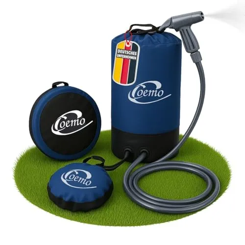 Campingdusche mit Fußpumpe Blau, tragbare Gartendusche, Schlauch mit Duschkopf, einfacher Druckaufbau per Pumpe, 11L Solardusche widerstandsfähiges und wasserdichtes PVC-Gewebe