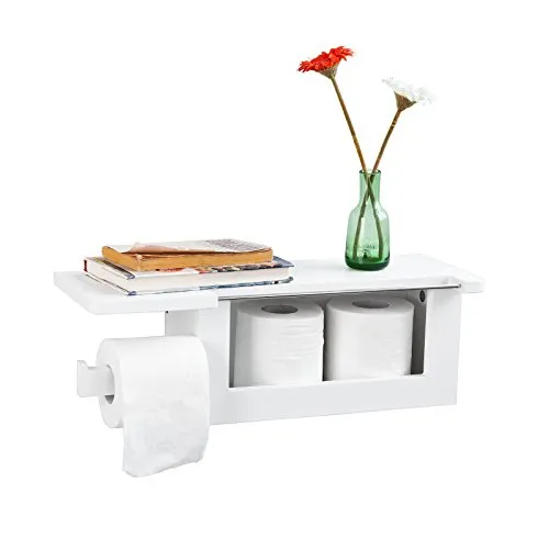 SoBuy FRG175-W Toilettenpapierhalter mit Ablage zur Wandmontage Rollenhalter für Badezimmer multifunktional Badregal weiß BHT ca: 50x18x17cm