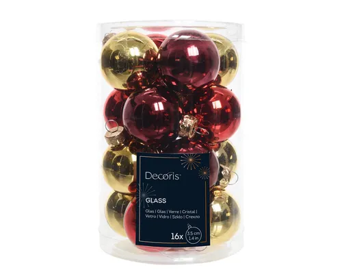Kaemingk Weihnachtsbaumkugel, Weihnachtskugeln Glas 3,5cm 16 Stück - Rot / Gold Mix