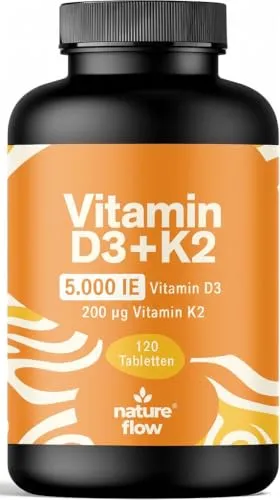 Vitamin D3 K2 hochdosiert – 120 Tabletten – 5000 IE D3 + 200 µg K2