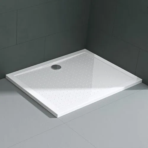 Mai & Mai Duschwanne 80x100cm - Antirutsch Duschtasse in Weiß - Duschwanne Lucia, rechteckig mit 4cm Höhe, bietet optimalen Halt dank Antirutsch-Oberfläche. Inklusive Ablaufgarnitur, ideal für eine sichere und komfortable Dusche.