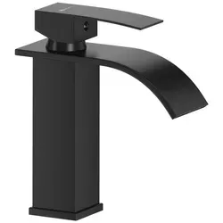 Waschtischarmatur FAUCET-140 - 18,5 cm hoch aus mattem Schwarz-Edelstahl - Elegante Waschbeckenarmatur FAUCET-140 in mattem Schwarz, 18,5 cm hoch. Ideal für klassischen Stil und sorgt für präzisen Wasserfluss. Hochwertiger Edelstahl garantiert Langlebigkeit und einfache Handhabung.