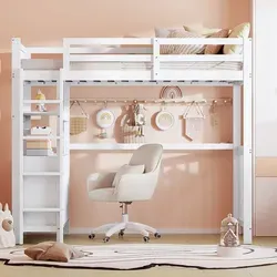 Hausbett mit Vertikale Sicherheitsleiter Schubladen und Regale Hochbett Kinderbett Einzelbett aus Holz 90*200cm Weiß