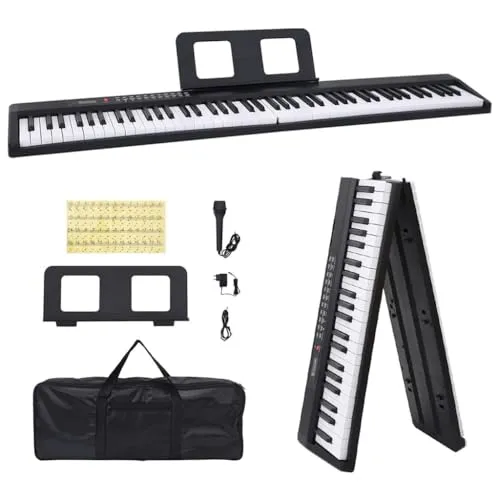 vidaXL 88-Tasten Elektrisches Keyboard mit Notenständer - Das faltbare elektrische Keyboard bietet 80 Demo-Songs, 200 Rhythmen und Klänge. Ideal für Anfänger, fördert es Kreativität und musikalische Fähigkeiten. Mit Mikrofon und Notenständer für ein umfassendes Musikerlebnis.