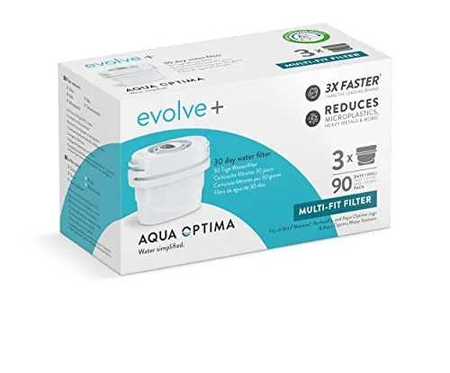 Aqua Optima Wasserfilterkartusche, Evolve+ 3er Pack (Vorrat für 12 Monate), kompatibel mit Brita Maxtra+ & PerfectFit*, 5-stufiges Filtersystem reduziert Chlor, Kalk und andere Verunreinigungen
