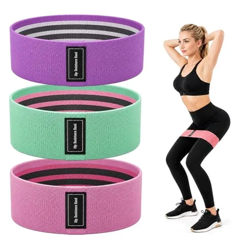 KNWFEO Stoff Fitnessbänder 3er Set, rutschfeste Widerstandsbänder aus Gewebe mit Tragebeutel, Verstellbar & Schweißfest, Trainingsband für Bein- & Gesäßmuskulatur, Yoga, Krafttraining Damen & Herren