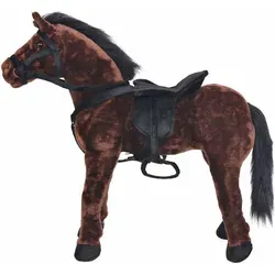 vidaXL Plüschtier Pferd Stehend Dunkelbraun XXL - Kuscheltiere, detailreiches Aufsitzpferd aus hochwertigem Plüsch, max. 100 kg belastbar, mit Sound-Funktion für noch mehr Spielspaß!