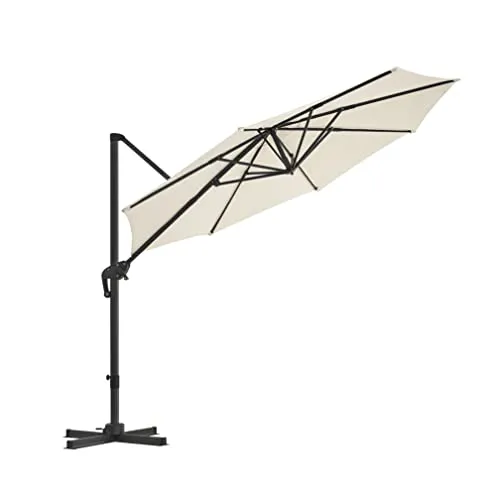 SONGMICS Ampelschirm, Sonnenschirm Ø 300 cm, UV-Schutz bis UPF 50+, um 360° drehbar, Balkonschirm, Neigungswinkel verstellbar, mit Kurbel zum Öffnen und Schließen, mit Ständer, beige GPU35BR