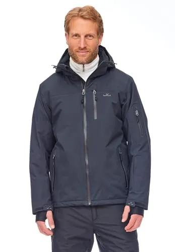 Jeff Green Herren Atmungsaktive wasserdichte Winter Ski Snowboard Jacke Bergen 12.000mm Wassersäule und Abnehmbare Kapuze, Größe:XXL, Farbe:Deep Black