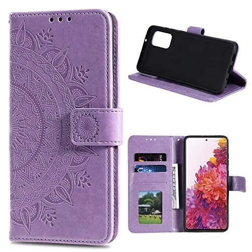 CoverKingz Handy Tasche kompatibel mit Samsung Galaxy S20 FE [6,5 Zoll] - Handycase mit Kartenfach Handyschutzhülle Cover - Smartphonehülle klappbar Motiv Mandala Lila