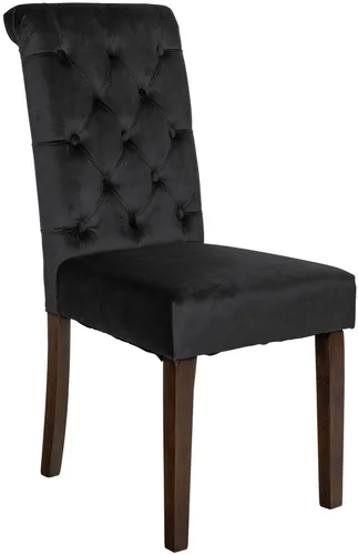 CLP Esszimmerstuhl Lisburn I Chesterfield Design in Schwarz - Eleganter Samt-Stuhl im Chesterfield Design, bietet dank dicker Polsterung und pflegeleichtem Material optimalen Komfort. Ideal für stilvolle Esszimmer.