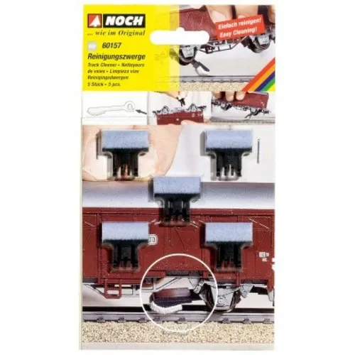 NOCH Reinigungszwerge - 5 Stück Gleisreiniger für Spur N, effektive Schienenreinigung während des Fahrbetriebs