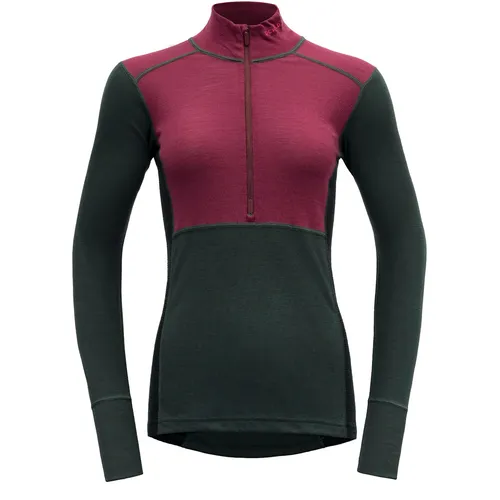 Devold Damen Lauparen Merino 190 Zip Neck Longsleeve - Größe M, rot - Funktionsunterwäsche: Atmungsaktives und leichtes Langarmshirt aus hochwertiger Merinowolle für optimalen Tragekomfort beim Sport.