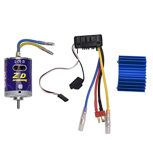 Bürstenmotor Brush Power Motor Kit, Langlebiger 540 Brushed Motor Mit Kühlrippe + 45A Brushed Esc Set Für 1/10 Rc Buggy Truggy Truck(Blau) Auto-Modelle