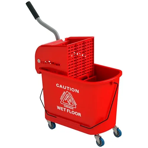 HOMCOM Reinigungswagen mit Wischmopp-Presse und 20L Eimer - Praktischer Reinigungswagen mit 20L Eimer und Wischmopp-Presse für effizientes Reinigen. Die Trennwand sorgt für sauberes Wasser, während die vier Räder einfache Mobilität bieten.