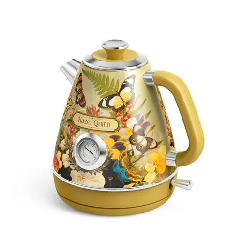 Hazel Quinn Wasserkocher Retro Edelstahl, BPA-frei - Wasserkocher mit 1,7L Fassungsvermögen, 2200 W Leistung und Strix Controller für höchste Sicherheit. Ideal für Teeliebhaber, mit Temperaturanzeige und kabellosem Betrieb.