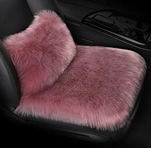Lammfell Sitzkissen Lendenkissen,Autositzbezug Lendenkissen, Auto Kunstfell Sitzauflage, Langes Winter Warme Sitzkissenbezug, Universell für Autositz, Bürostuhl und meisten Stühle (Taro lila)
