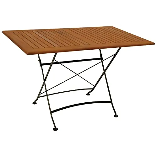 DEGAMO Gartentisch Klapptisch HOFGARTEN 70x120cm - Esstisch aus witterungsbeständigem Eukalyptus Hartholz und stabilem Flachstahl, klappbar und FSC-zertifiziert – ideal für den Outdoor-Bereich.