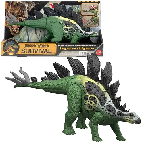 Mattel® Jurassic World Gigantic Thrashers Stegosaurus - Die beeindruckende Stegosaurus-Actionfigur bietet spektakuläre Angriffsbewegungen und eine Evolutionseigenschaft. Mit 34 cm Länge und authentischem Design ist sie perfekt für spannende Abenteuer und kreative Spielmomente.