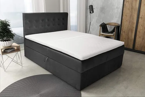Boxspringbett S-Deluxe 140x200 Dunkelgrau mit Stauraum in silber von Best For Home
