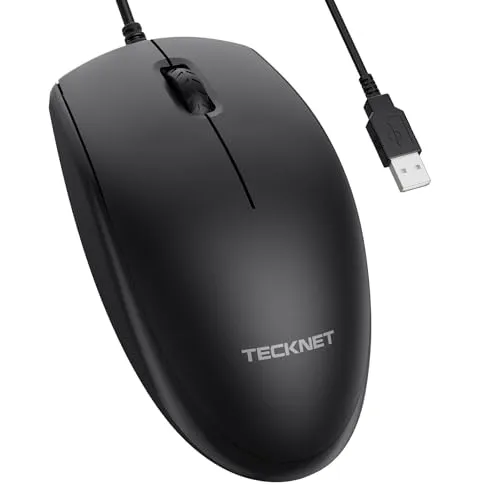 Produktbild TECKNET Maus mit Kabel, 3600DPI Optical Business Mouse Ergonomische Kabelgebundene Maus mit 6 Tasten, 4 Verstellbare DPI Level, USB-Plug & Play, für Laptop/PC/Mac - Grau
