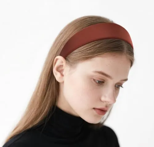 axy Breiter Haarreif mit Satin bezogen Haarband Vintage Klassik-Look Hairband Stirnband HRK1 (Braun)